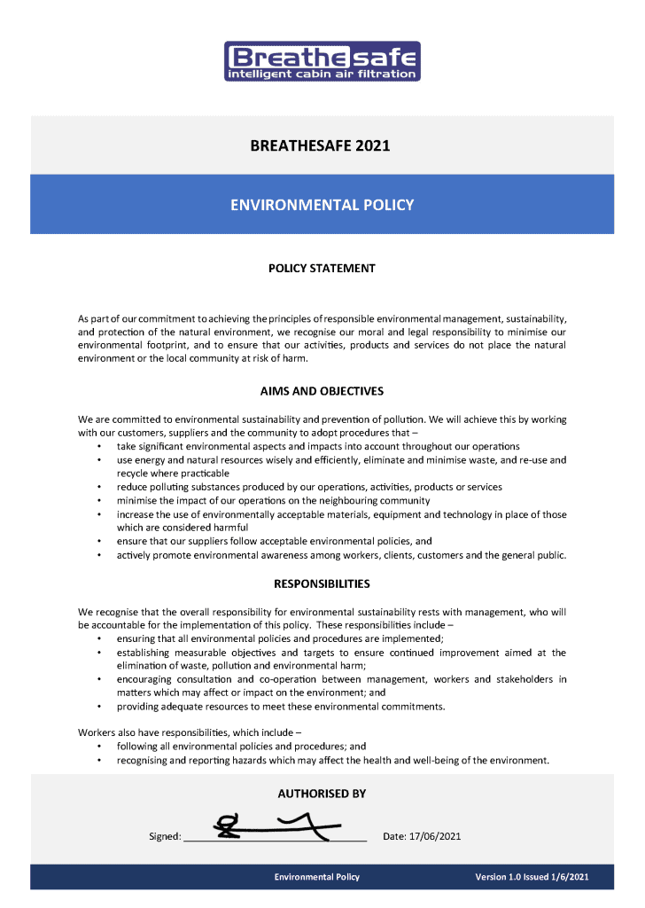 BreatheSafe Environment Policy