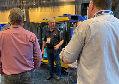 Advanced industrial respiratory protection demonstration at a trade event, showcasing BreatheSafe's innovative respiratory safety solutions for workplace health in Australia.