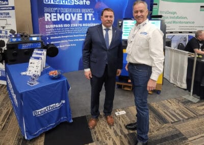 Air quality testing equipment at BreatheSafe stand showcasing dust and particle monitoring solutions for healthy indoor environments.