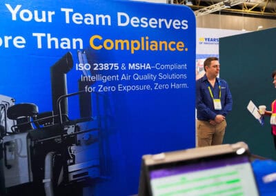 ISO 23875 compliant air quality solutions at BreatheSafe booth promoting zero exposure and harm for occupational health and safety.