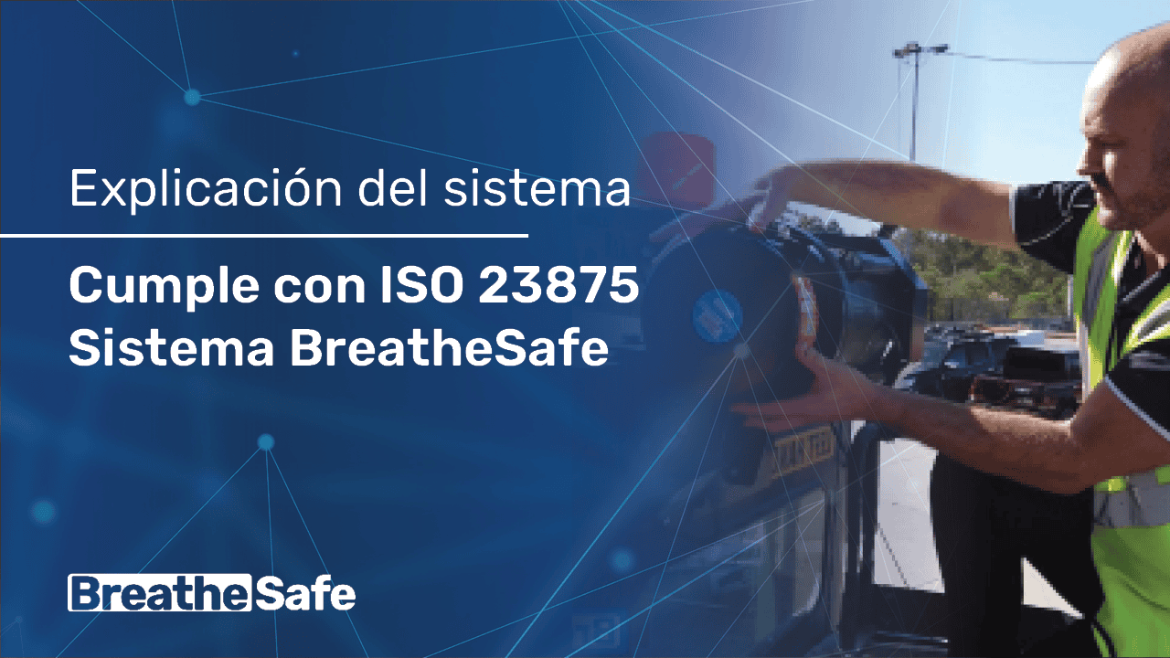 Worker testing BreatheSafe air quality system for compliance with ISO 23875 standards. Ensuring safety and reliability in occupational environments.