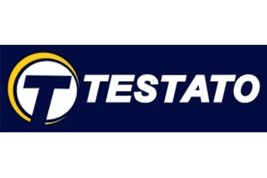 Testato logo, featuring a bold "T" within a yellow circle, on a dark background, emphasizing brand identity and reliability in testing solutions.