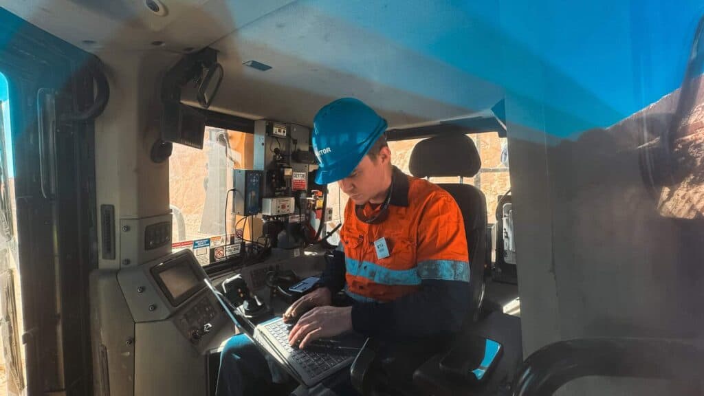 Image of an operator working in a cab with BreatheSafe's Pressurisation System